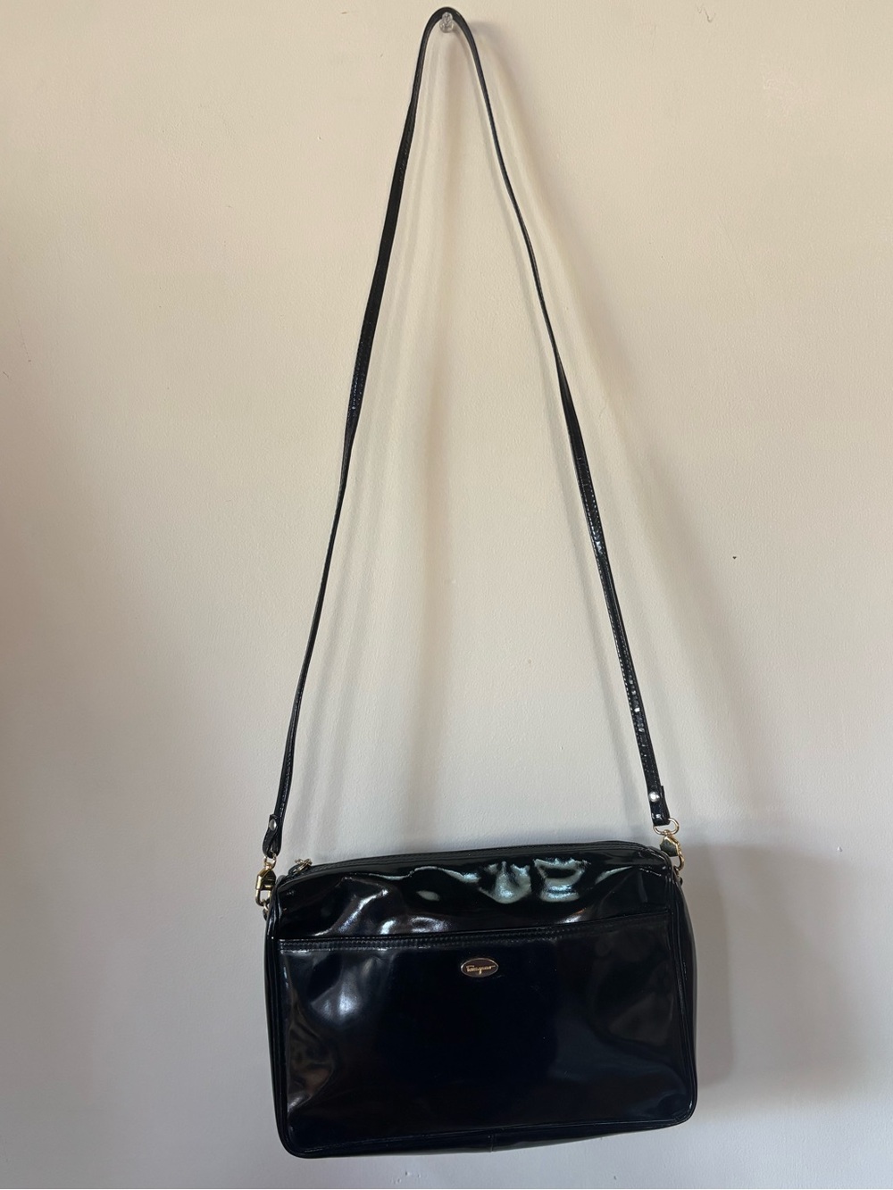 Vintage Salvatore Ferregamo Black Patent Crossbody Bag
